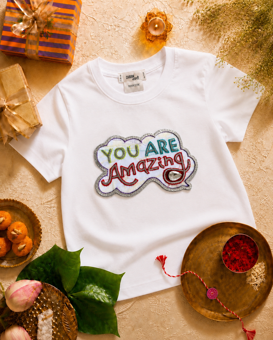 You’re Amazing Hand Embroidered oversized T Shirt White (Copy)