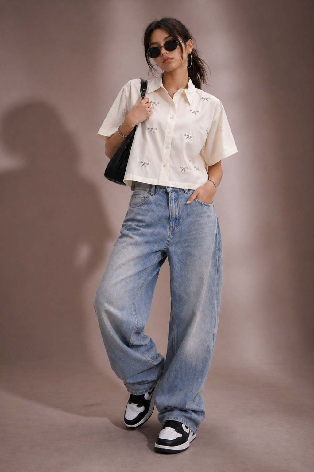Bow Bliss Embellished Handcrafted Crop Shirt White