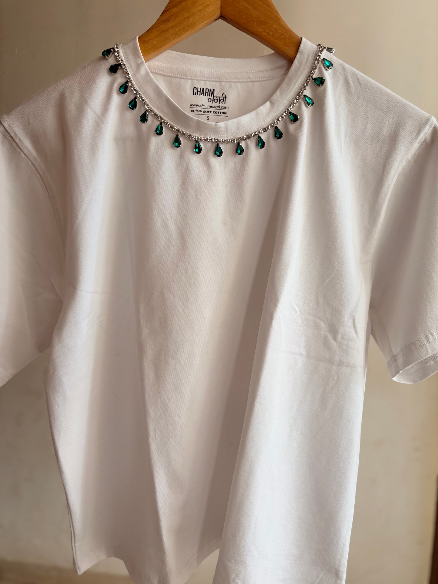 Panna CharmHandcrafted Crop T Shirt White
