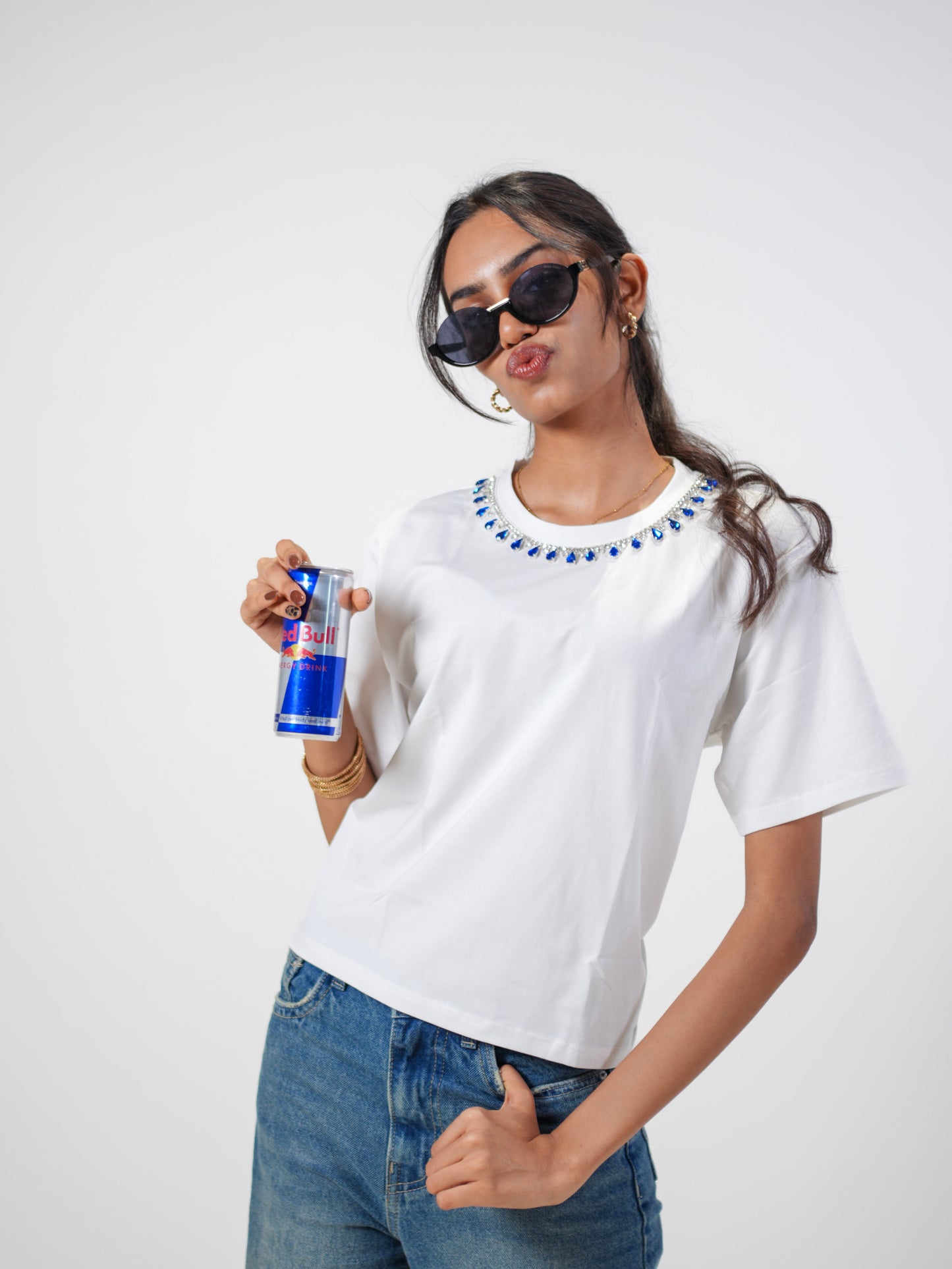 Neelam CharmHandcrafted Crop T Shirt White