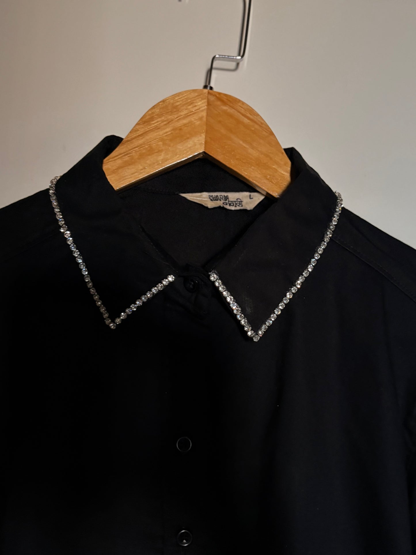 Rhine feather embellish handcrafted crop shirt