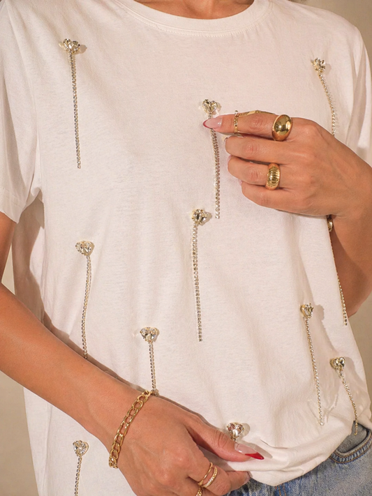 Heartdrop Embellished Handcrafted Drop oversized T-Shirt
