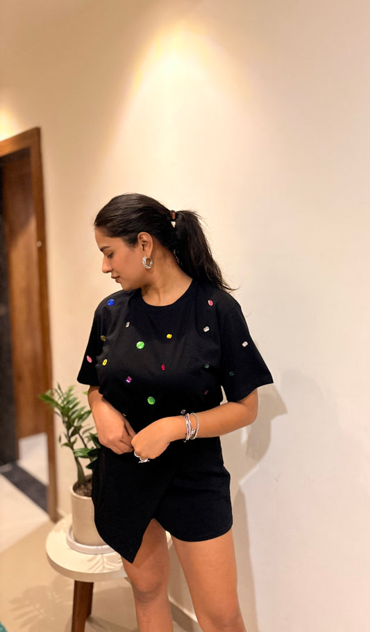 9 Stone Embellished Handcrafted Oversized T Shirt