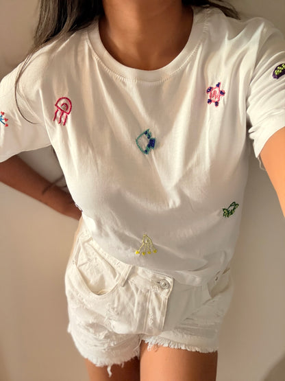 Ananya Beach Hand Embroidered Cropped T-Shirt White