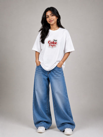 Coke Paglu Hand Embroidered oversized T Shirt White