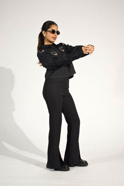 Midnight Love Embellished Handcrafted Crop Shirt Black