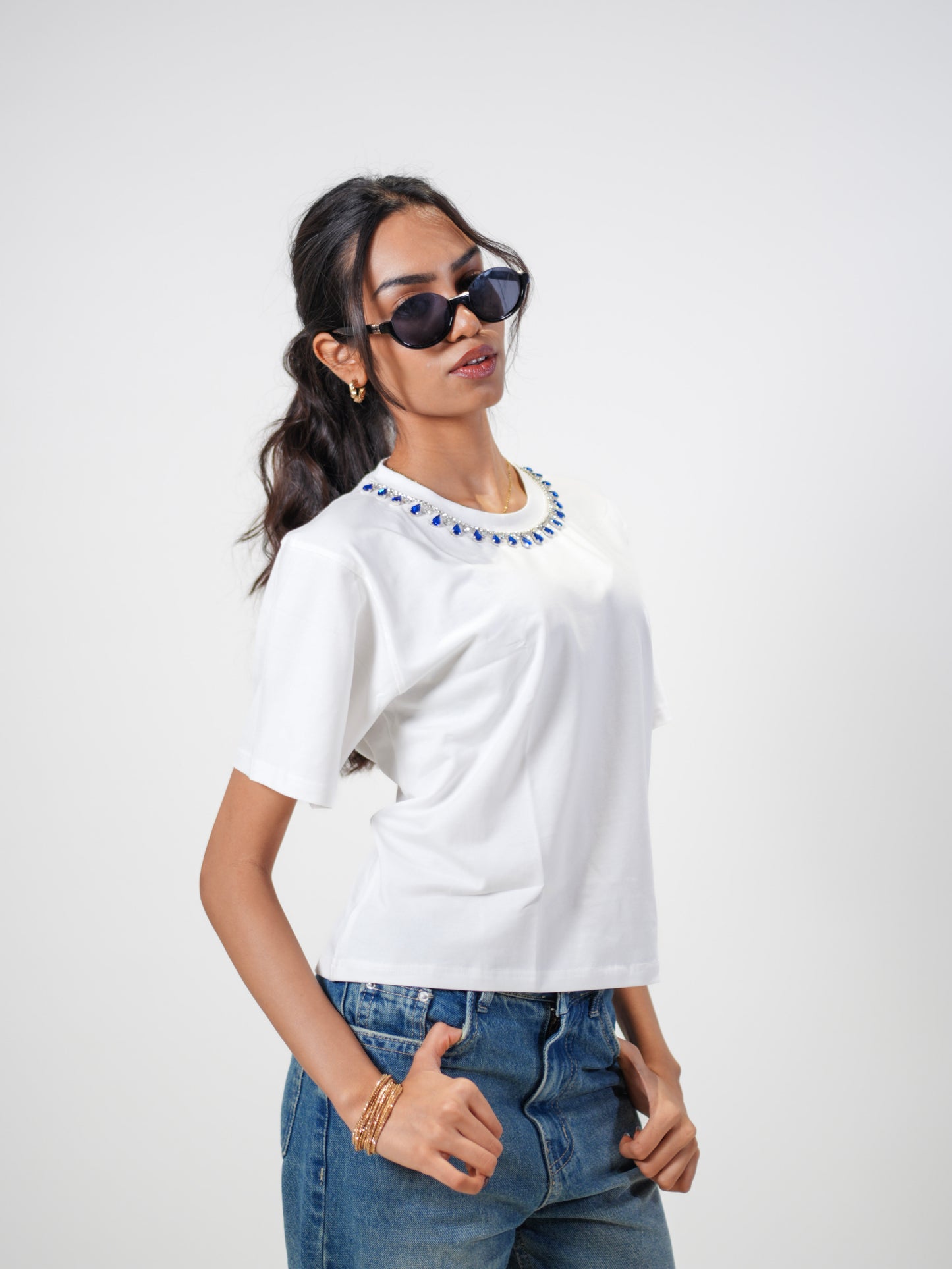Neelam CharmHandcrafted Crop T Shirt White