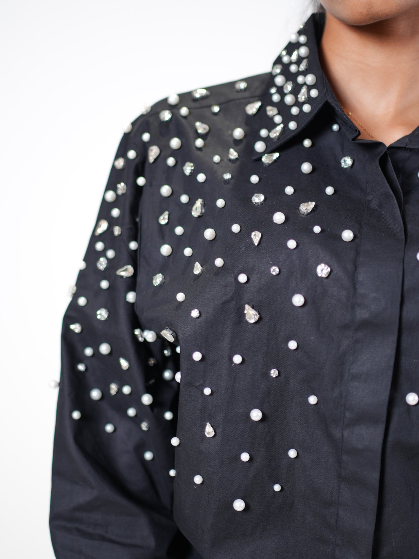 Noor Drip Embellished Handcrafted Oversized Shirt Black