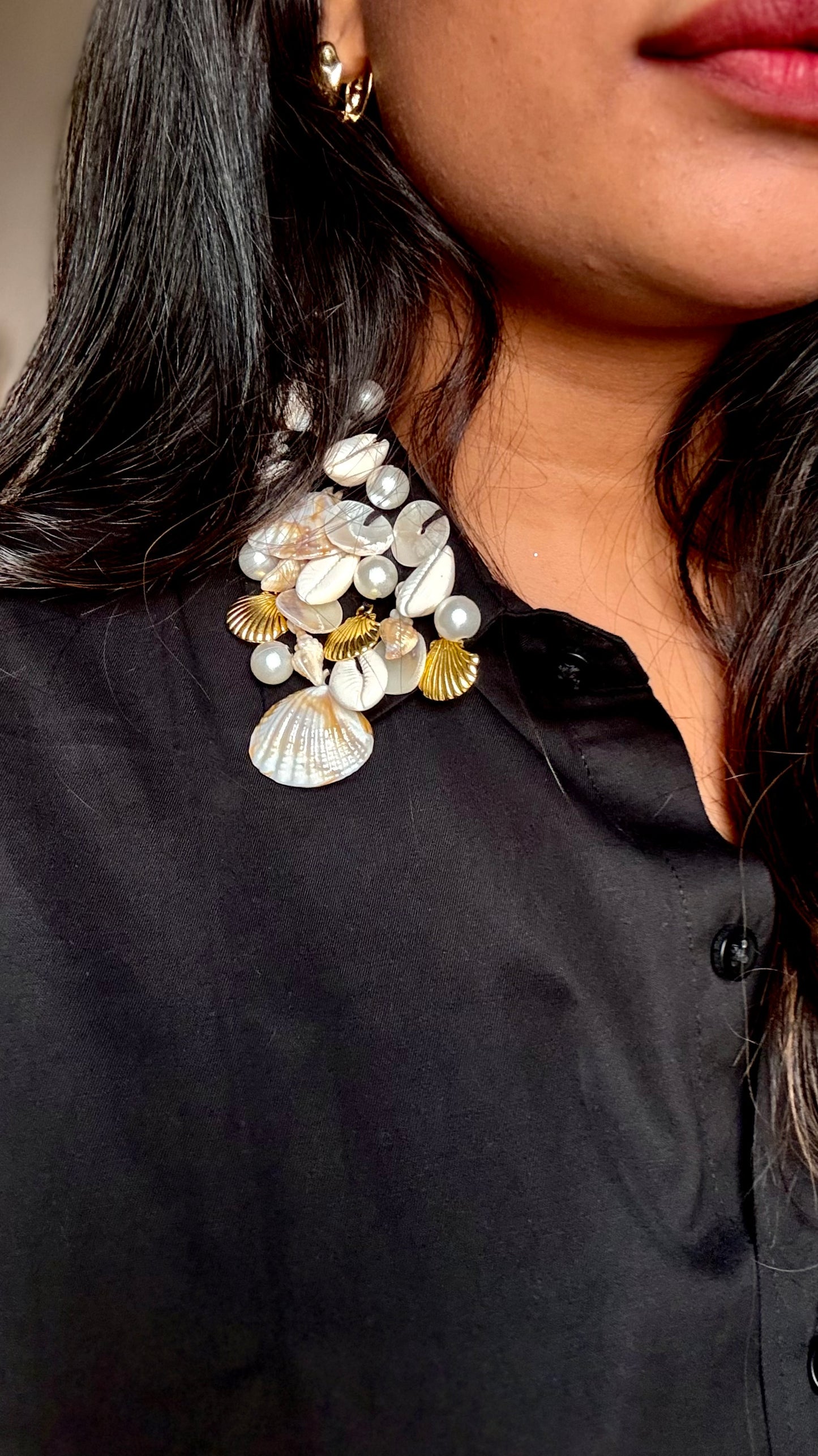 Sea Shell Embellished Handcrafted Oversized Shirt