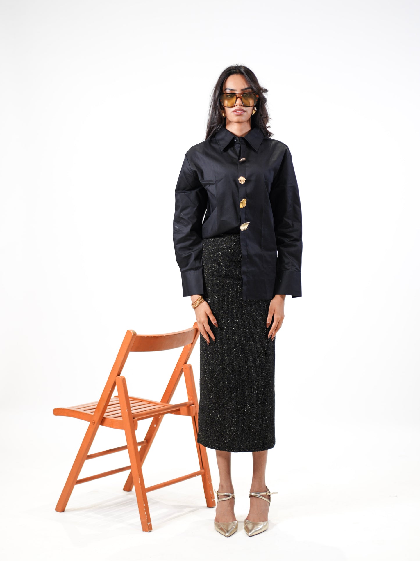 Ocean Treasure Handcrafted oversized Shirt Black