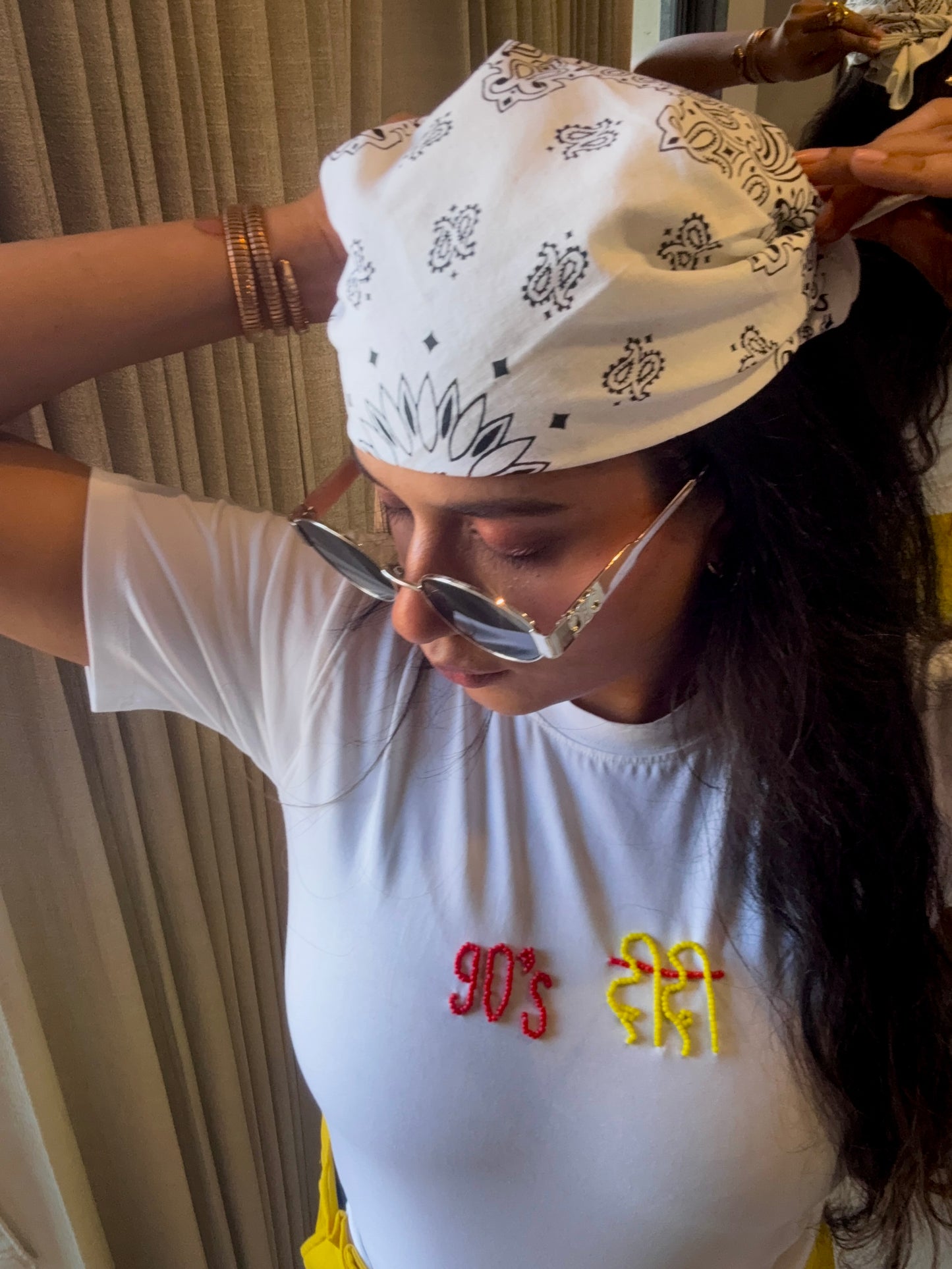Beaded CharmHandcrafted Crop T Shirt White