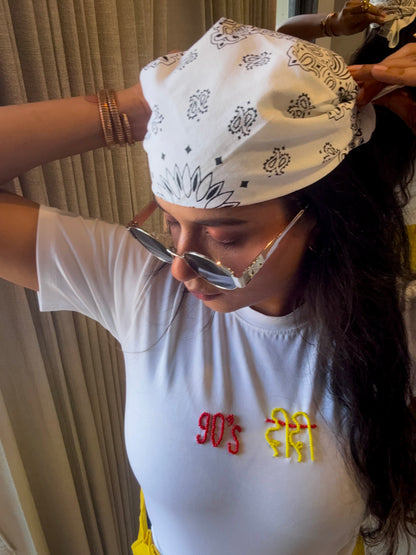 Beaded CharmHandcrafted Crop T Shirt White