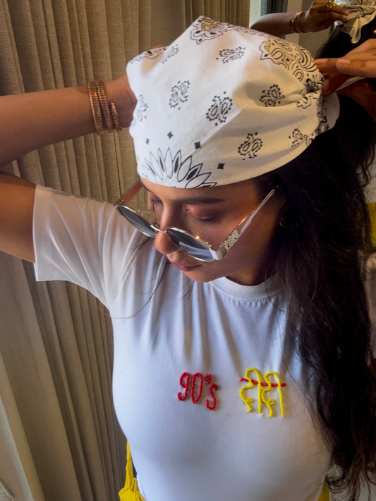 Beaded CharmHandcrafted Crop T Shirt White