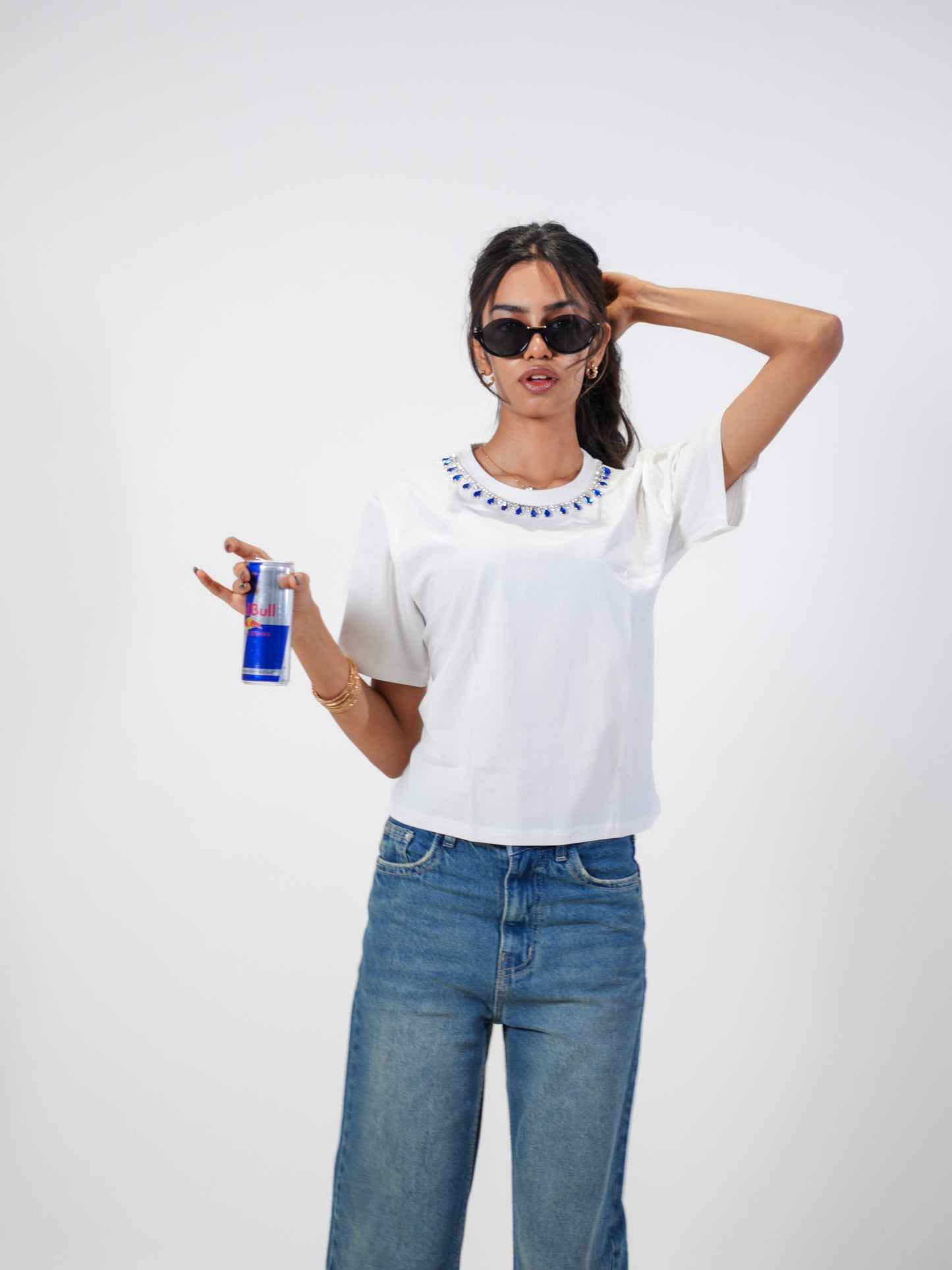 Neelam CharmHandcrafted Crop T Shirt White