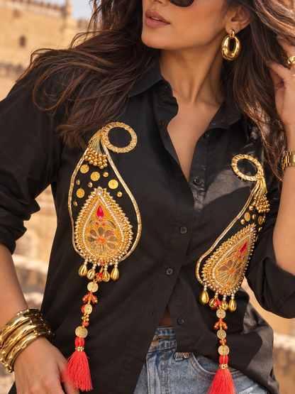 Gota Girl Handcrafted Statement Shirt Black