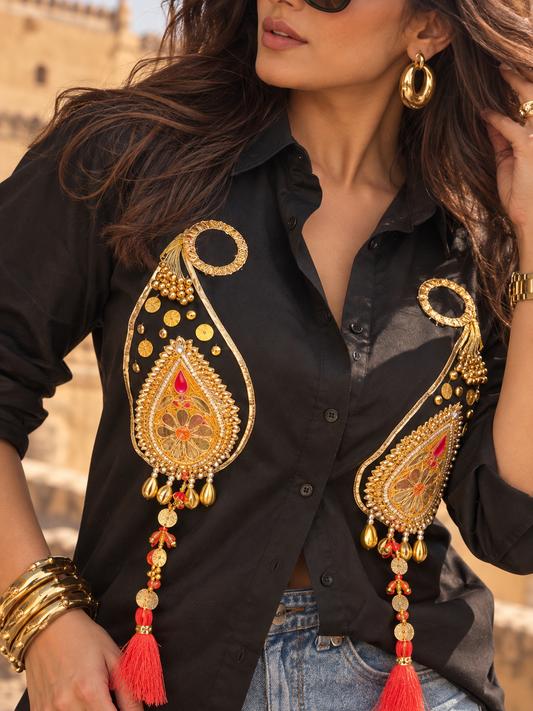 Gota Girl Handcrafted Statement Shirt Black