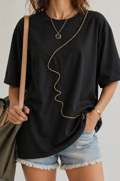 Face Embellished Handcrafted oversized T-Shirt Black