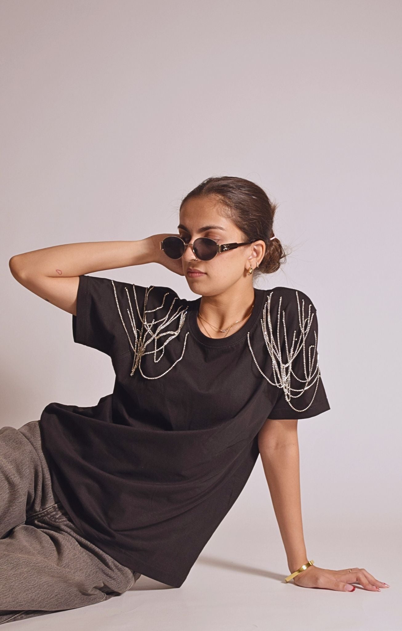 Edgy Embellished Handcrafted Oversized T Shirt