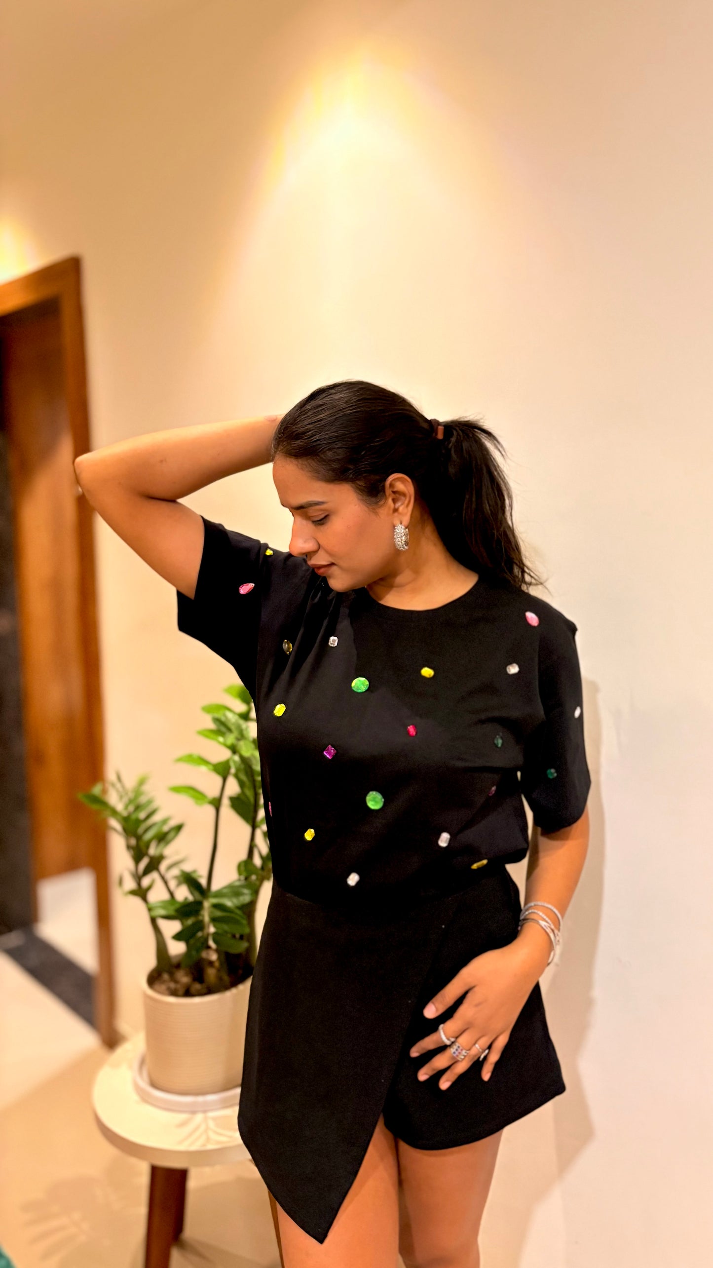 9 Stone Embellished Handcrafted Oversized T Shirt