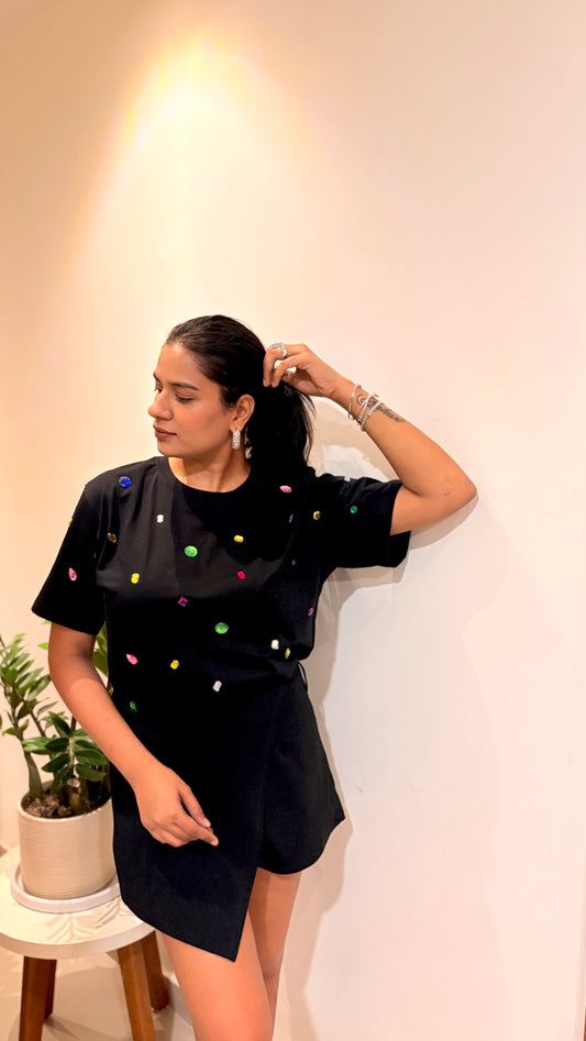 9 Stone Embellished Handcrafted Oversized T Shirt