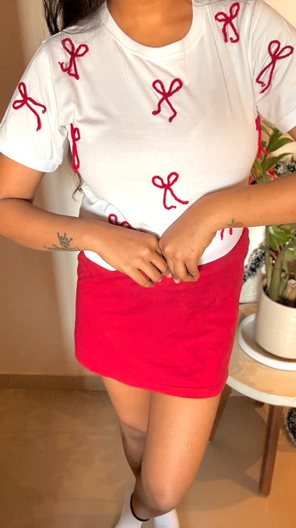 Bow-Tee Crochet cropped T-Shirt White