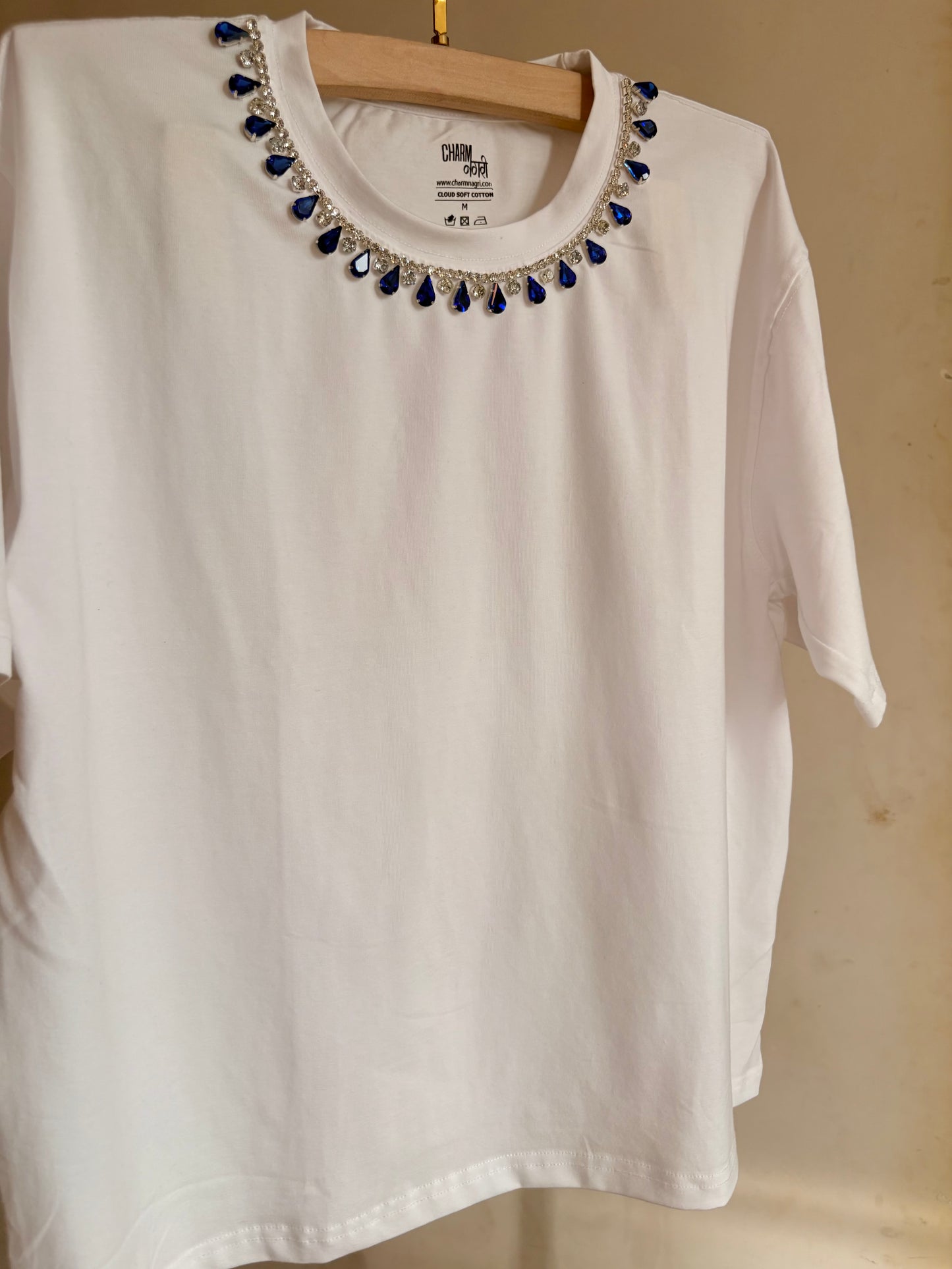 Neelam CharmHandcrafted Crop T Shirt White