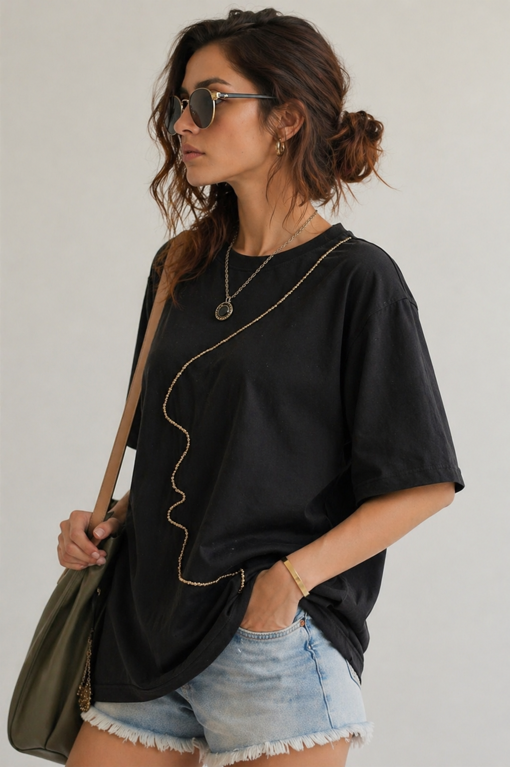 Face Embellished Handcrafted oversized T-Shirt Black