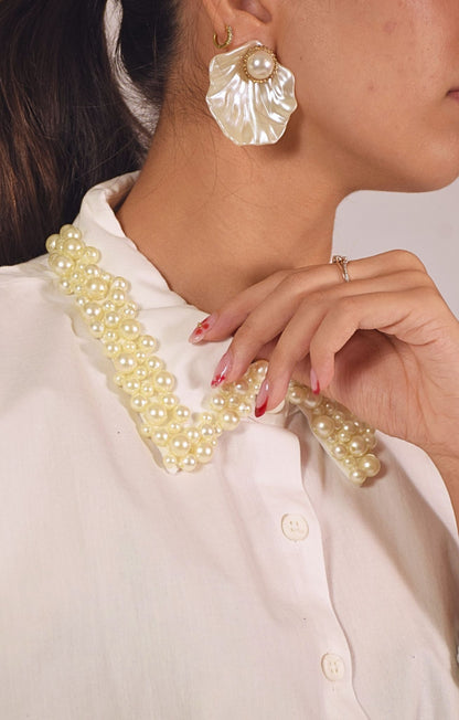 Pearl Swan  Embellished Handcrafted Crop Shirt White