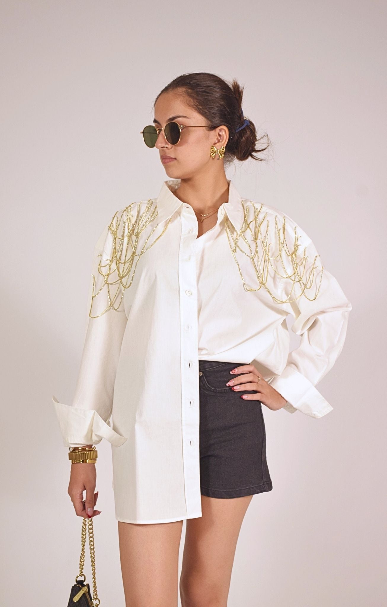 Edgy Embellished Handcrafted Oversized Shirt
