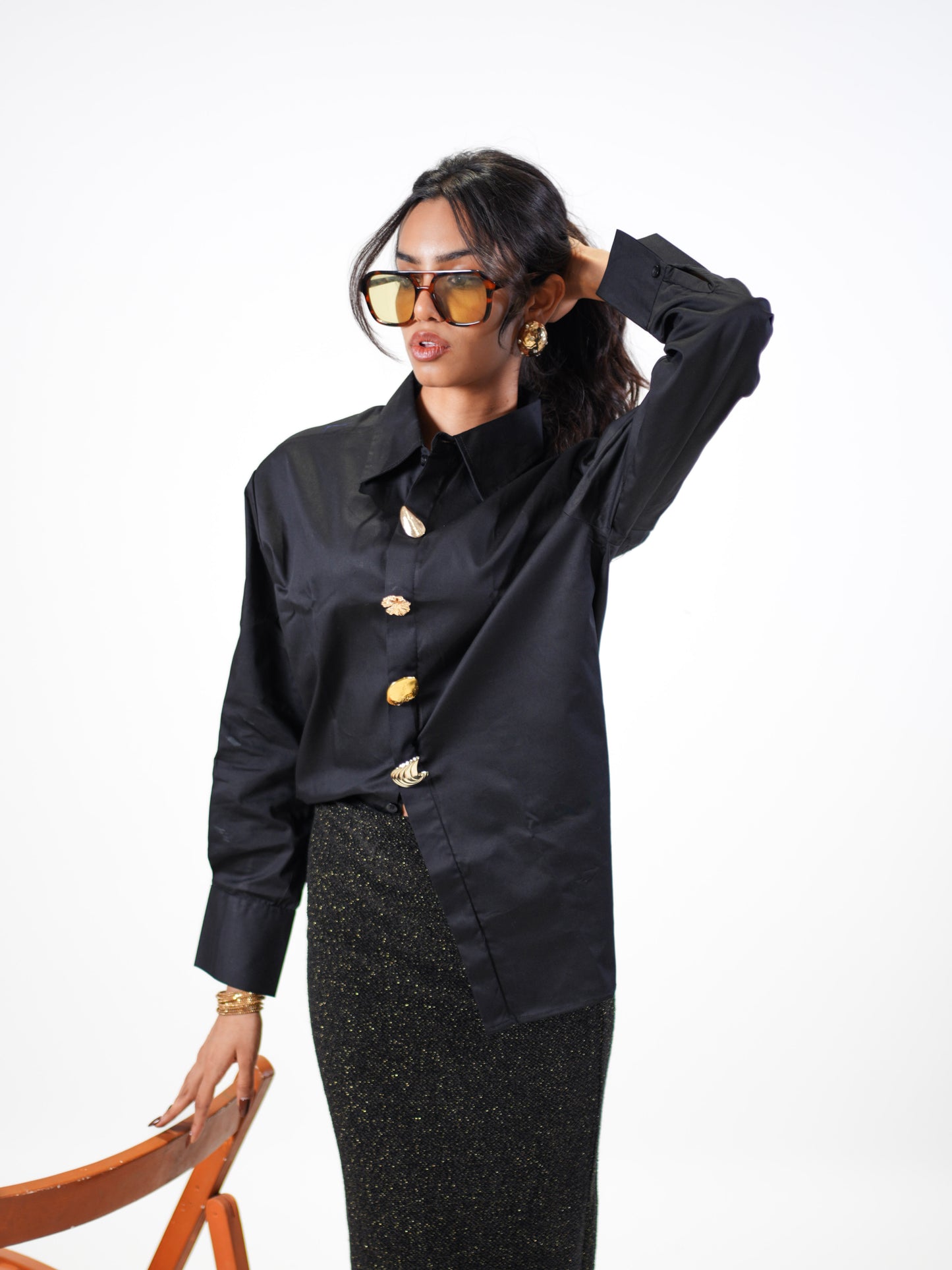 Ocean Treasure Handcrafted oversized Shirt Black