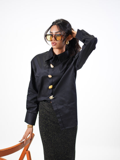 Ocean Treasure Handcrafted oversized Shirt Black