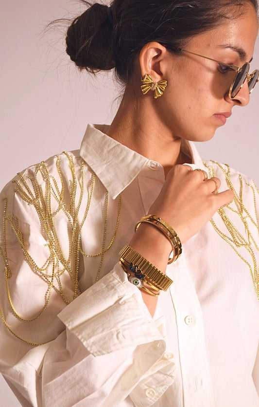 Edgy Embellished Handcrafted Oversized Shirt