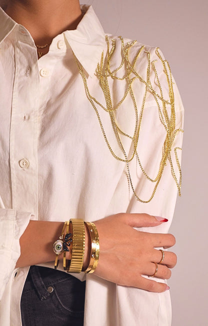 Edgy Embellished Handcrafted Oversized Shirt White