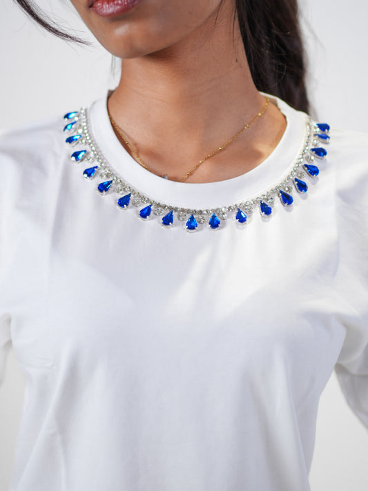 Neelam CharmHandcrafted Crop T Shirt White