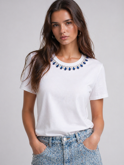 Neelam CharmHandcrafted Crop T Shirt White