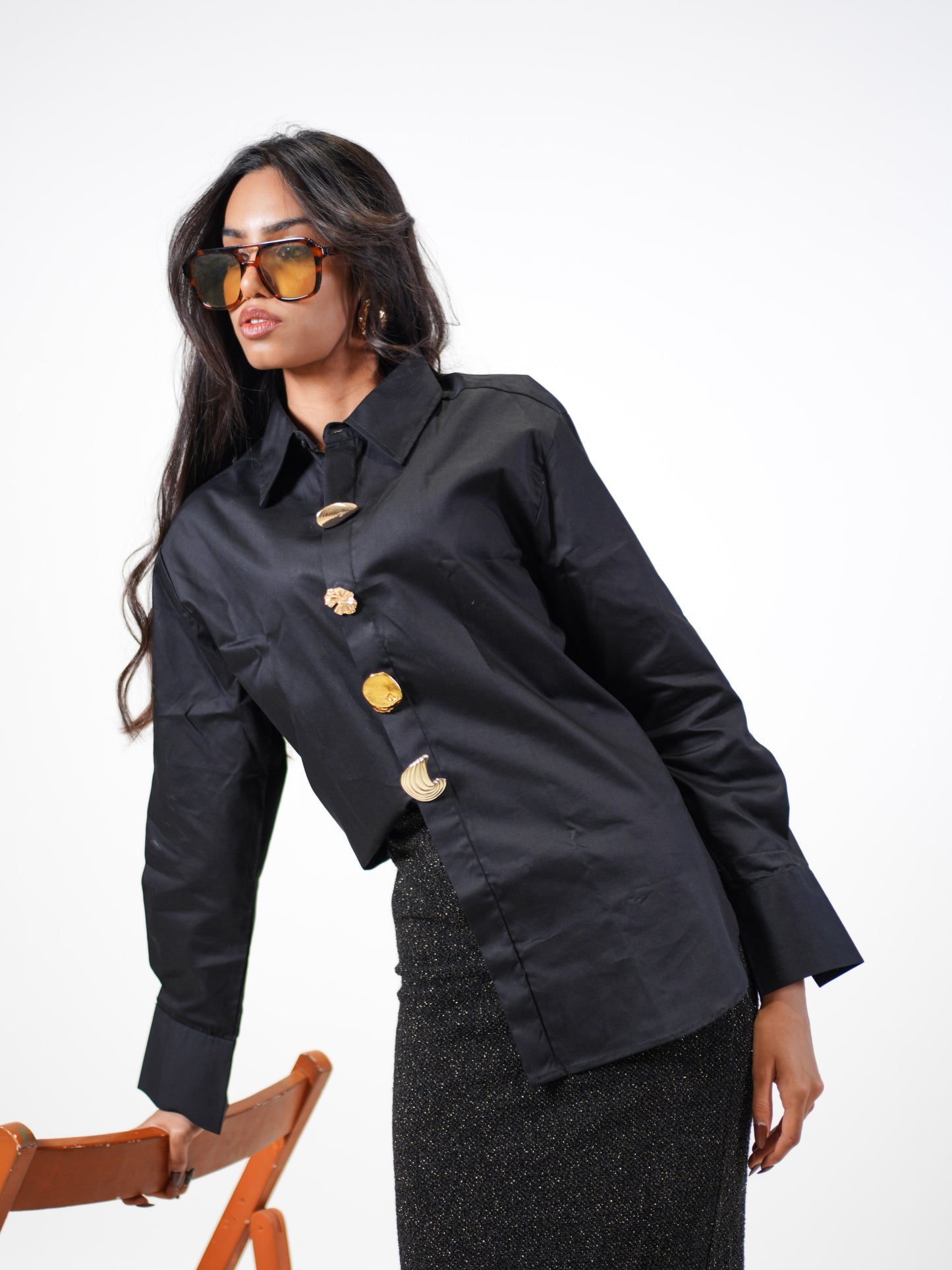 Ocean Treasure Handcrafted oversized Shirt Black