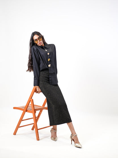 Ocean Treasure Handcrafted oversized Shirt Black