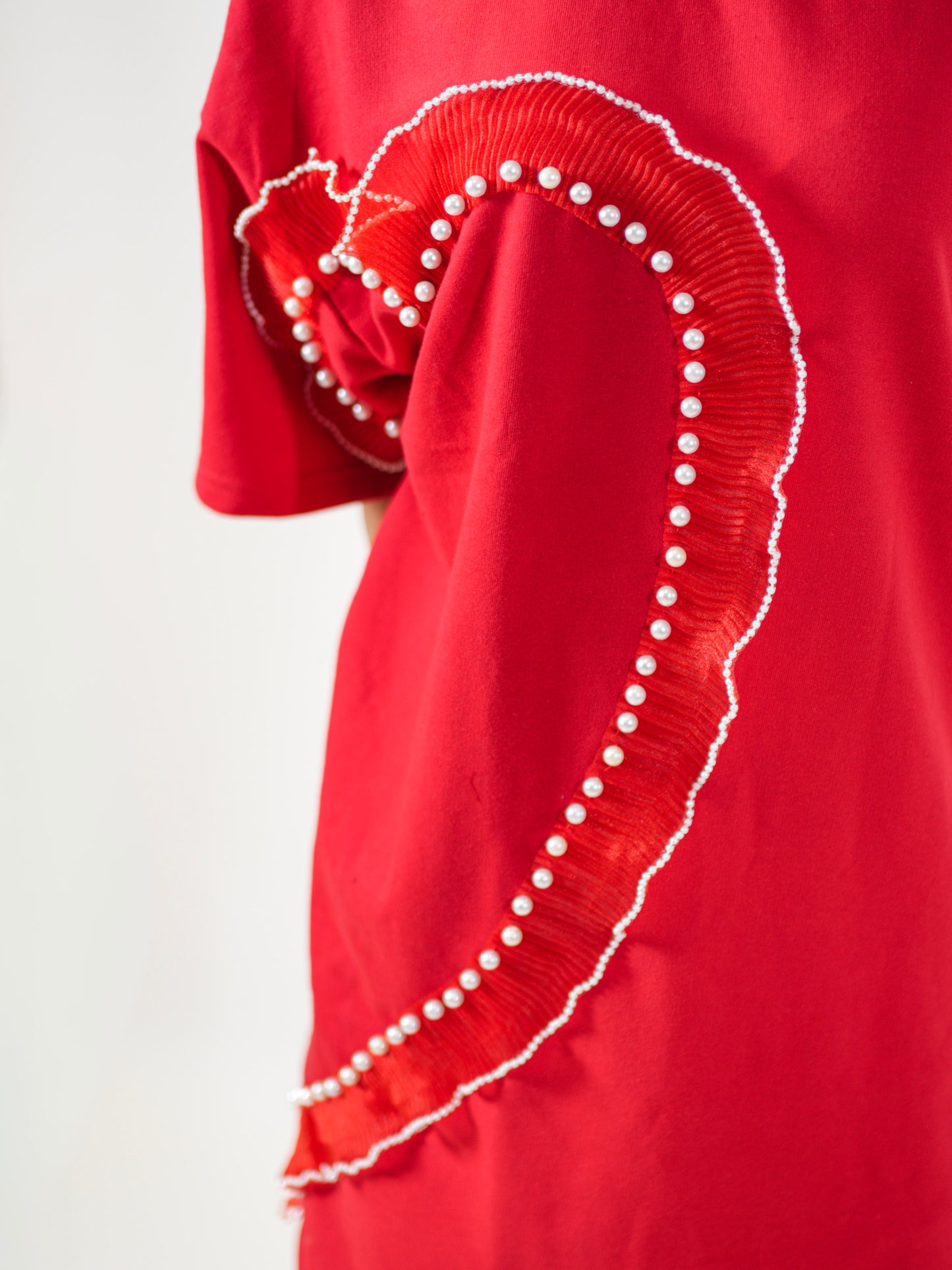 Cupid Embellished Handcrafted Oversized Tshirt Dress Red