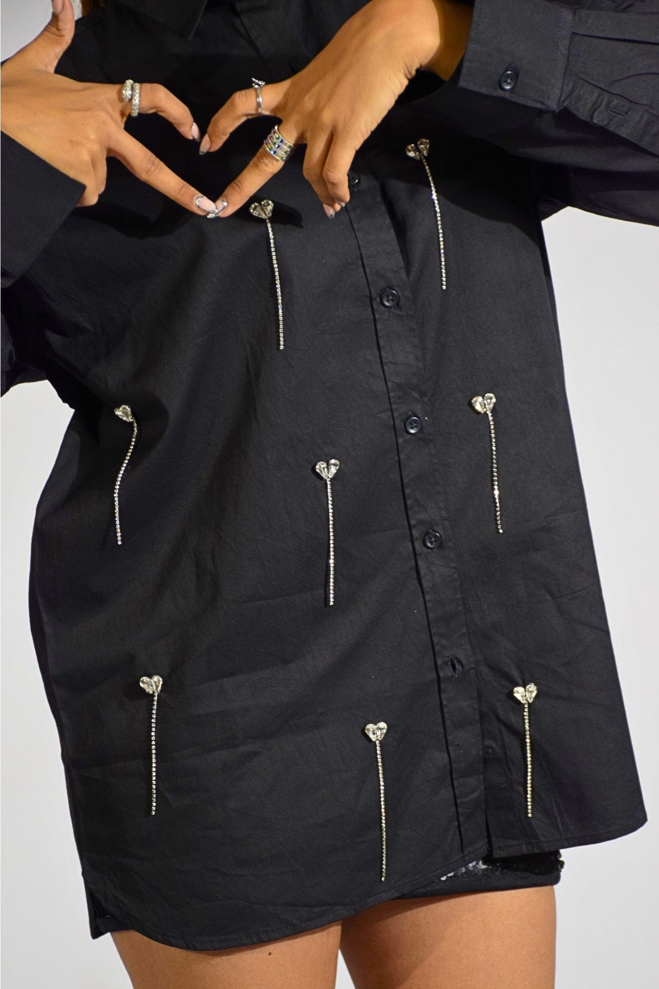 Heartdrop Embellished Handcrafted Drop oversized Shirt Black