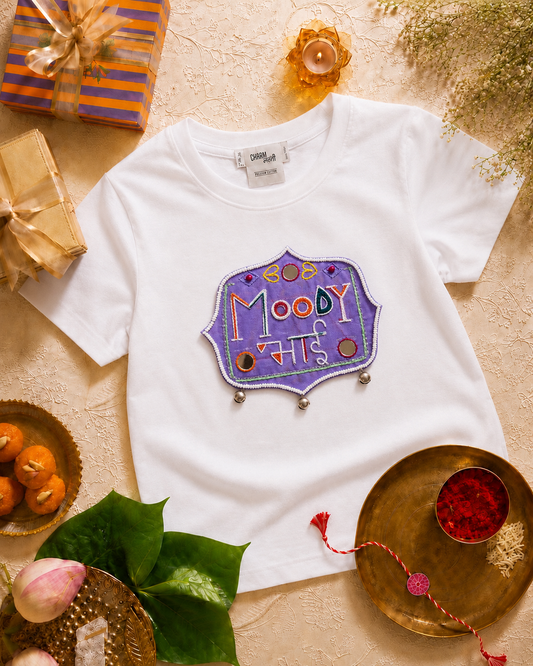 Moody Bhai Hand Embroidered oversized T Shirt White