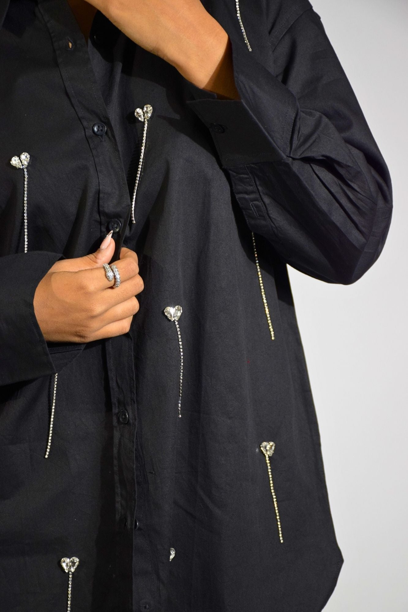 Heartdrop Embellished Handcrafted Drop oversized Shirt Black