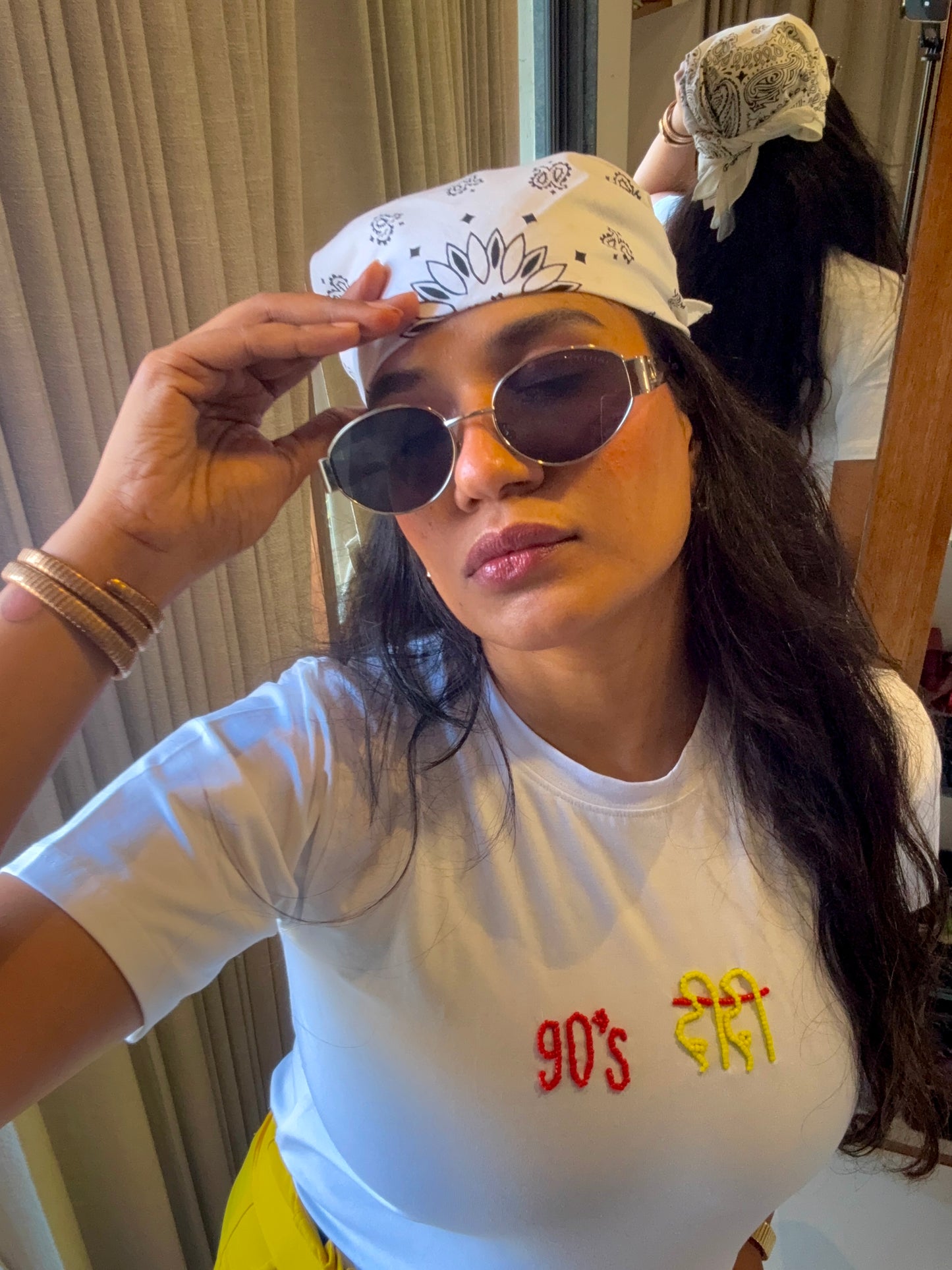 Beaded CharmHandcrafted Crop T Shirt White