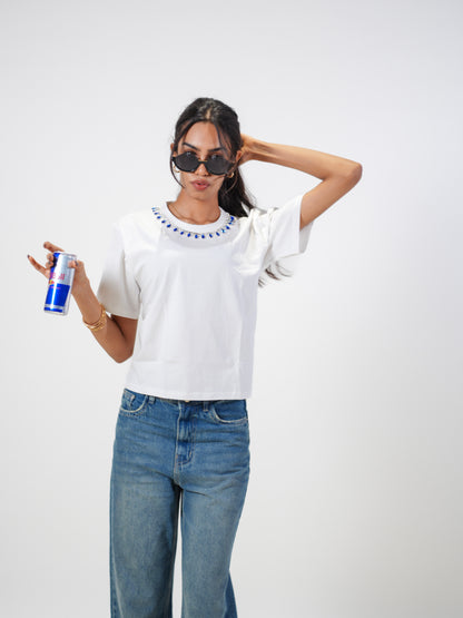 Neelam CharmHandcrafted Crop T Shirt White