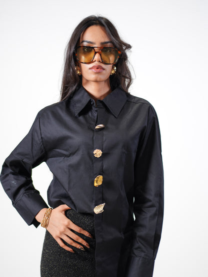 Ocean Treasure Handcrafted oversized Shirt Black