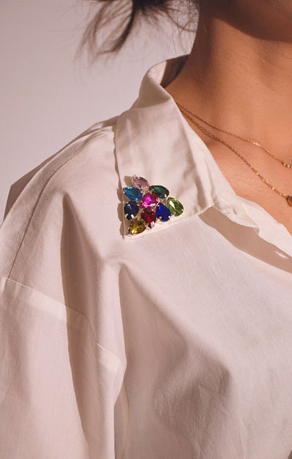 Royal Embellished Handcrafteds Crop Shirt White