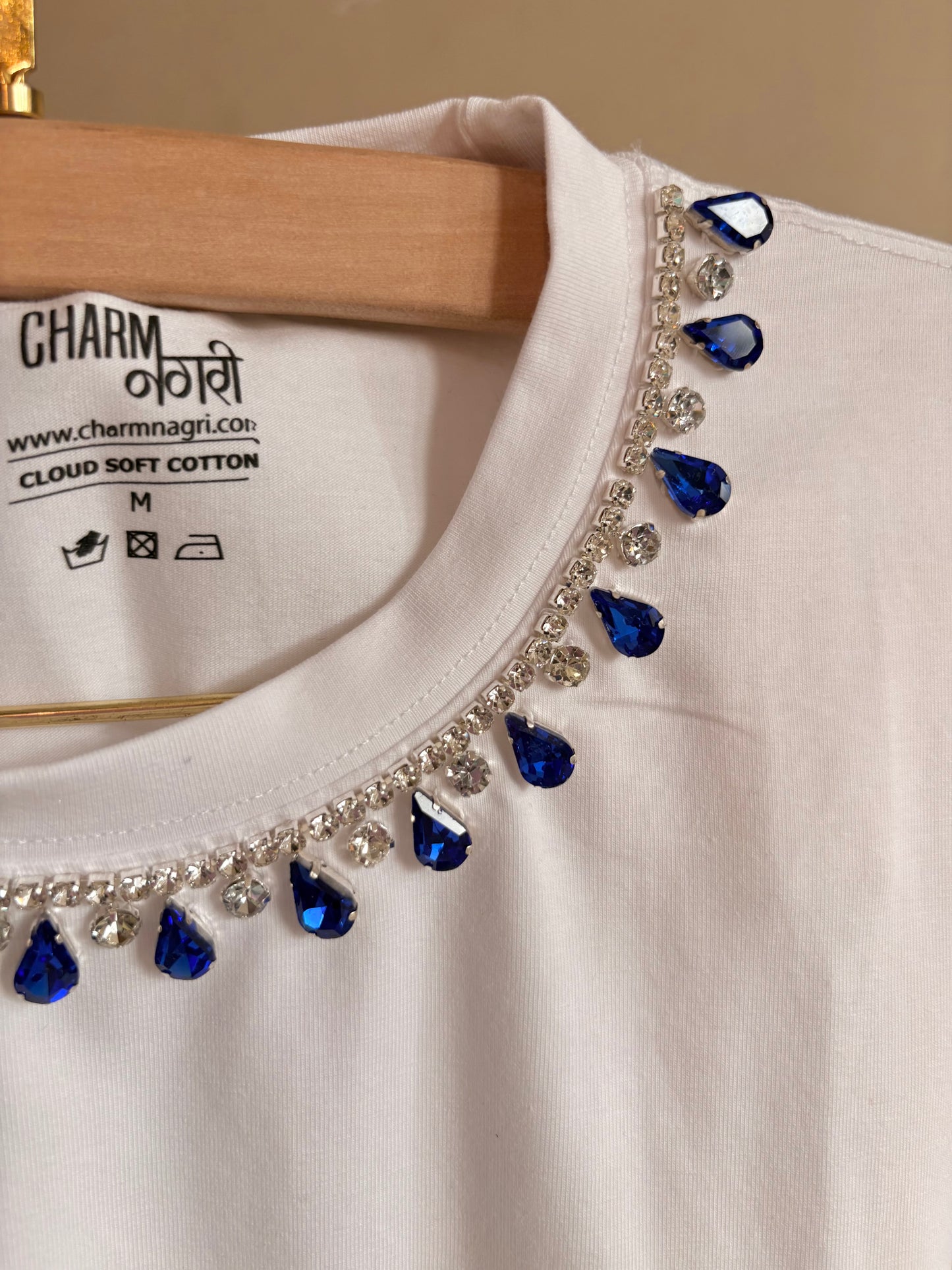 Neelam CharmHandcrafted Crop T Shirt White