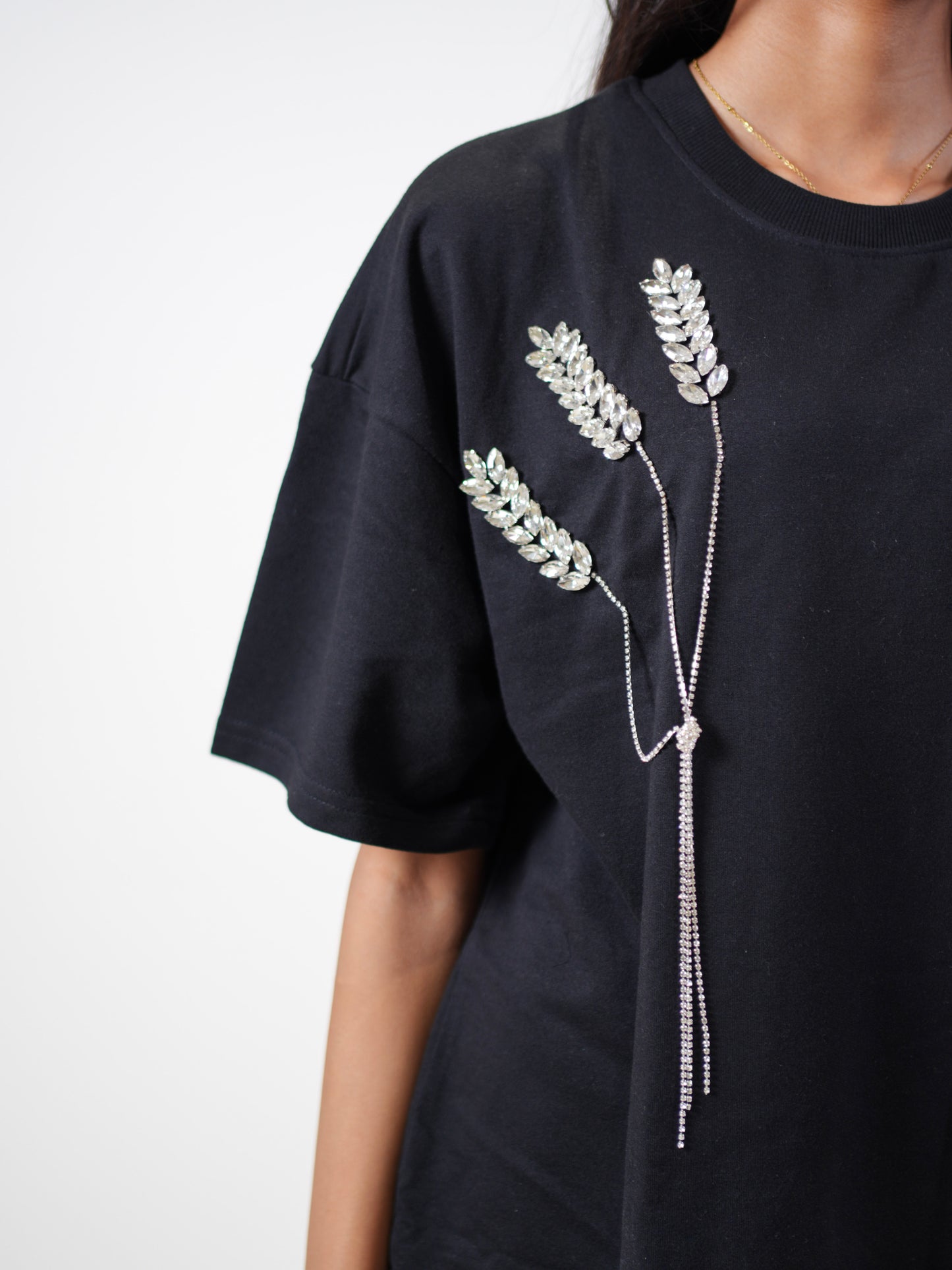 The Grain Embellished Handcrafted Oversized Tshirt Dress Black