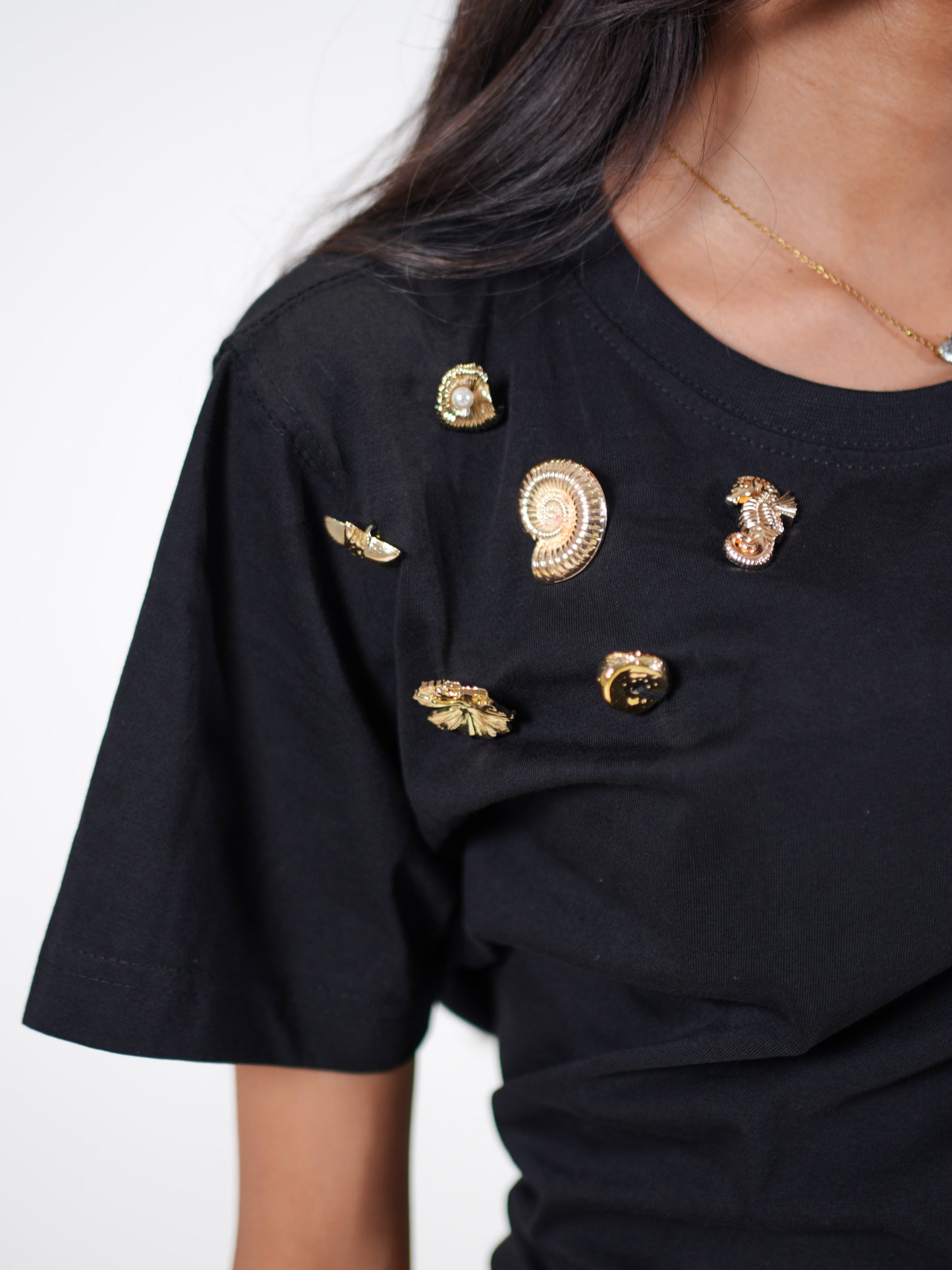 Ocean Treasure Embellished Handcrafted Crop T-Shirt Black