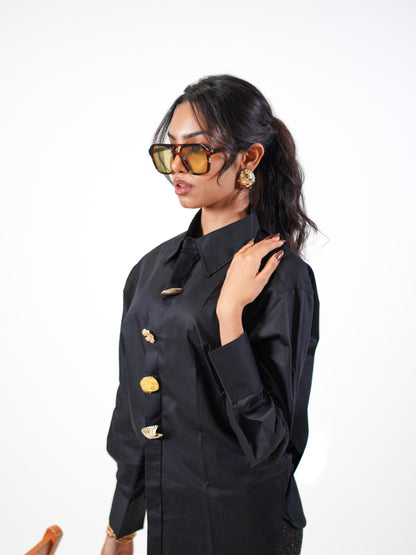 Ocean Treasure Handcrafted oversized Shirt Black