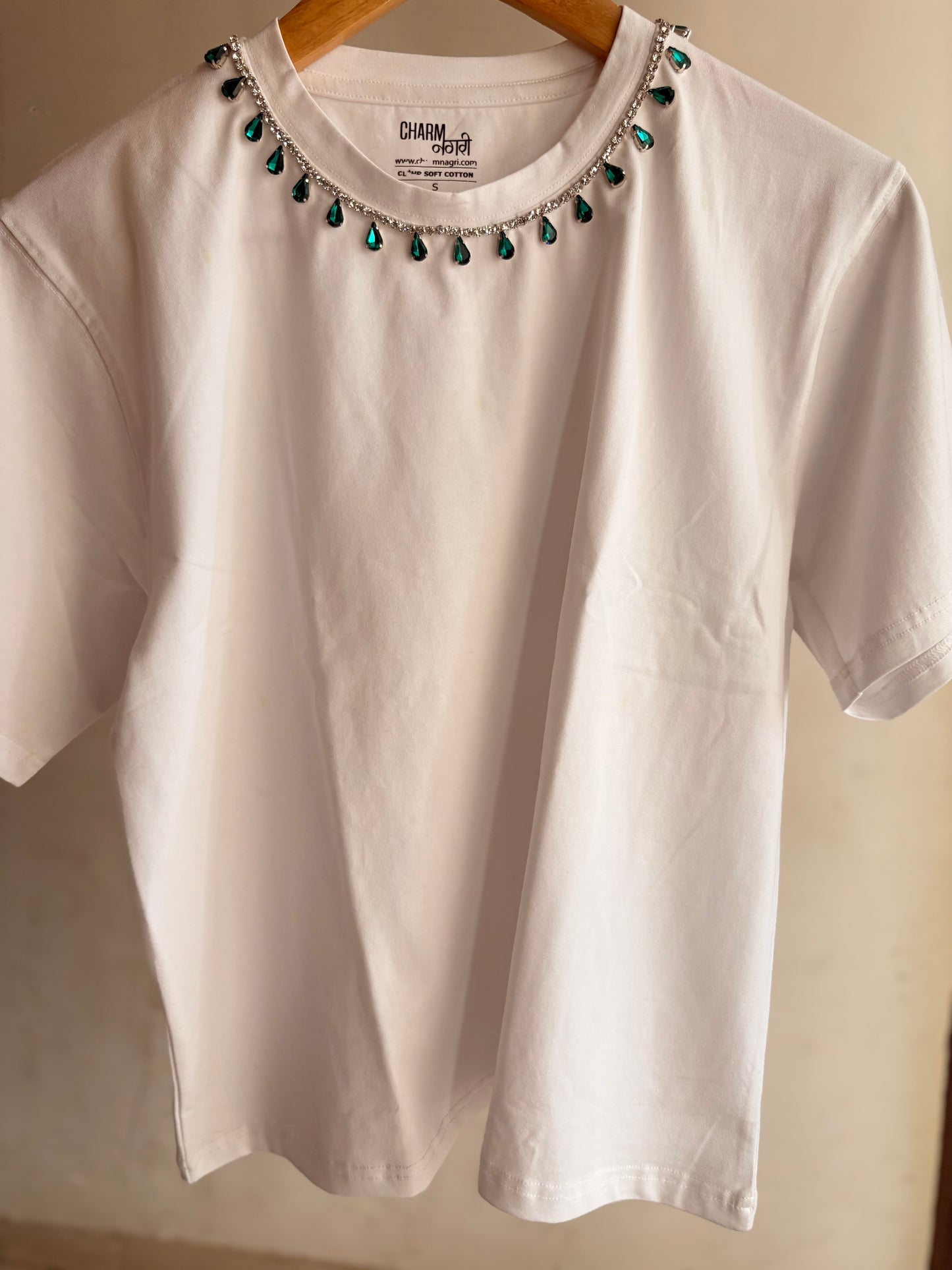 Panna CharmHandcrafted Crop T Shirt White